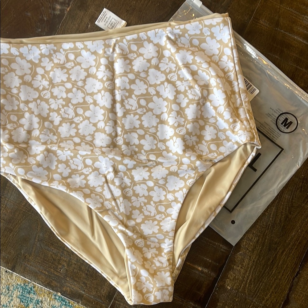 Floral High-Waisted Bikini Bottoms - Cream